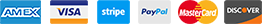American Express, Visa, Stripe, PayPal, Mastercard and Discover